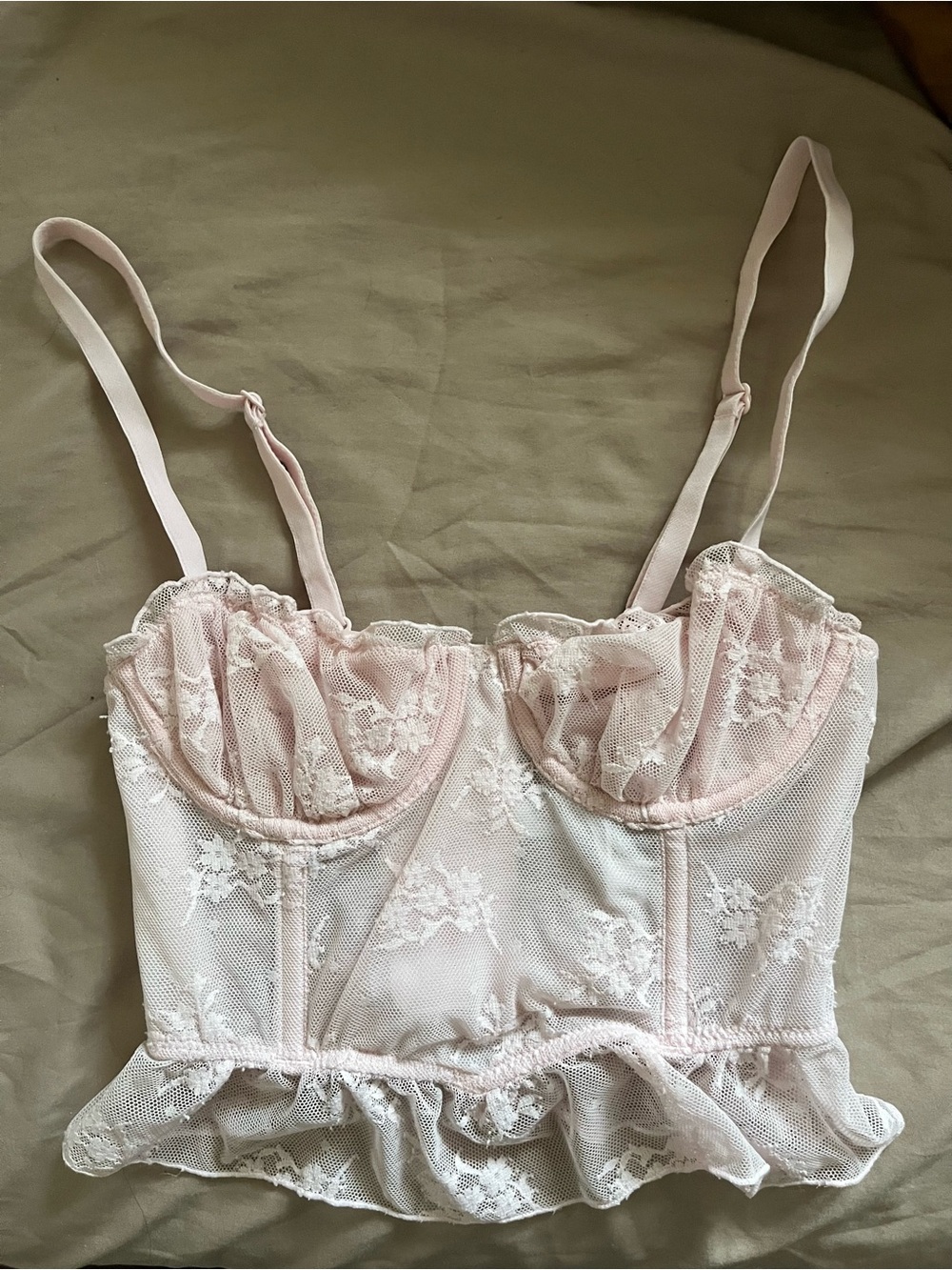 wild fable-Pale pink ruffle lace corset
